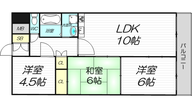 パレス東洋８号館の２０７号室３LDK間取り図